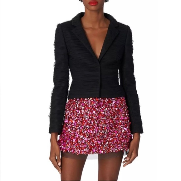 NEW NWT Carolina Herrera Textured Cropped Blazer In Black - Picture 1 of 12